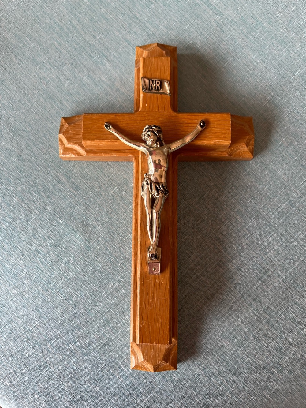 Vintage wooden sick call cross  with gold Jesus